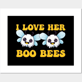 Kawaii Halloween Love Bees - I Love Her Boo Bees Posters and Art